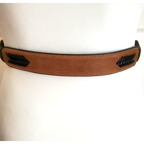 Nocona Tan Brown Leather Western Belt Braided Concho Silver Tooled Buckle Sz 26 - Picture 6 of 12